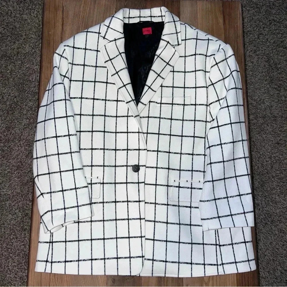 Hugo Boss Windowpane Check Oversized Blazer, size 14